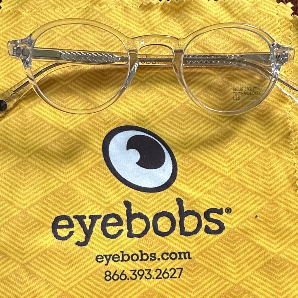 Eyebobs Clear Round Glasses 1.25 readers blue light technology